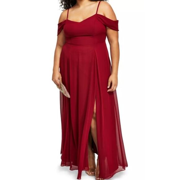 CITY STUDIOS 17 Red Cardinal Cold Shoulder Lace-Up Front-Slit Gown NWT B45 *flaw - Picture 4 of 10